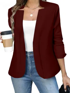 Donna Blazer Manica Lunga Tinta Unita Aperto Davanti Cardigan Giacca per Autunno Ufficio.