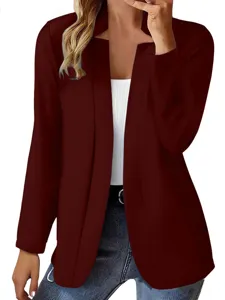 Vista dettagliata della giacca blazer casual da donna a maniche lunghe color vinaccia.