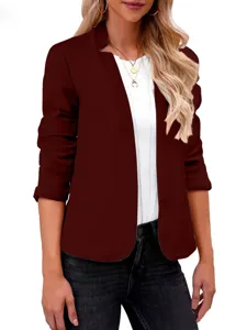 Giacca blazer casual da donna a maniche lunghe in tinta unita con davanti aperto lavoro.