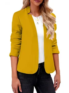 Blazer aperto giallo da donna giacca cappotto cardigan casual a maniche lunghe.