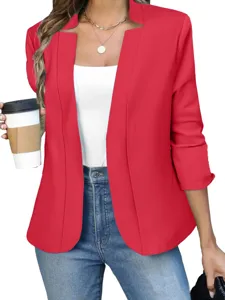 Blazer rosso aperto sul davanti da donna giacca da abito a maniche lunghe top moda.