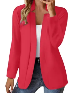 Donna Manica Lunga Colore Unito Aperto Davanti Blazer Giacca Casual Lavoro Abito Top