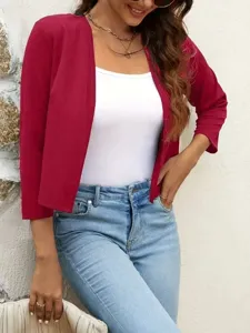 Damen kurze offene Strickjacke Cardigan Jacke elegant langarm einfarbig top neu fashion