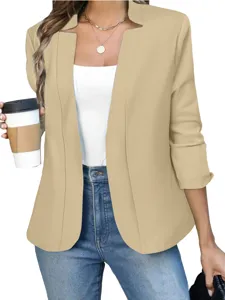 Giacca blazer da donna monocolore a maniche lunghe con davanti aperto, stile elegante e casual.