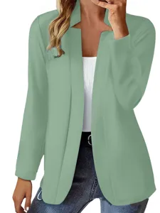 Blazer cardigan a maniche lunghe tinta unita casual da donna, elegante top spalla autunnale.