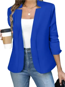 Donna blazer tinta unita maniche lunghe aperto giacca casual elegante sopraufficio.
