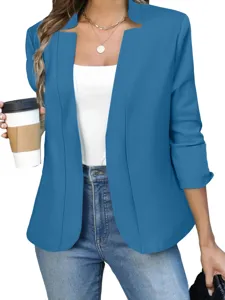 Elegante blazer da donna a manica lunga aperto davanti tinta unita capospalla casual.