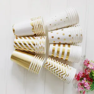 Gold Foil Stamped Disposable Paper Cups Decorative Pattern Drinking Cups For Party Tableware Celebration