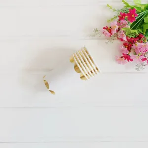 Gold foil disposable paper cups 270ml party tableware elegant white and gold design for events.