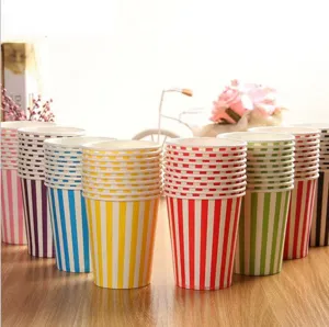 Gobelets en Papier Jetables Tasses à Boire Rayées Verticalement Pour Fête d'Anniversaire Mariage Célébration Fournitures de Table