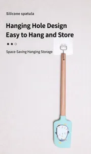 Silicone spatula with wooden handle, heat resistant baking scraper for cake and cream.