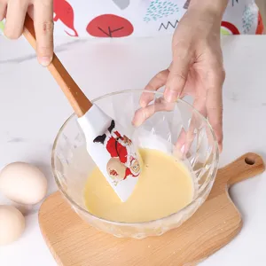 Siliconen Spatel Bakgereedschap Met Houten Handvat Creatief Patroon Cake Room Mengende Spatula Keukengerei