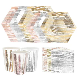 Set Piatti Bicchieri Tovaglioli di Carta Monouso Grana di Legno Stampa a Caldo Stoviglie Per Festa di Compleanno Celebrazione