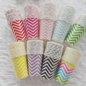 Colorful Wave Disposable Paper Cups Multi-Color Geometric Pattern Tableware For Birthday Party Wedding Event Celebration