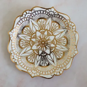 Gold foil mandala paper plate disposable tableware for party cake decoration events supplies