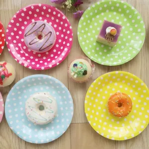 Colorful polka dot paper plates disposable tableware for party cake dessert serving