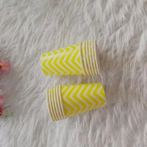 Yellow chevron disposable paper cups detail view, perfect for parties and office use.