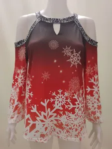 Christmas cold shoulder long sleeve women top gradient snowflake detail view holiday fashion