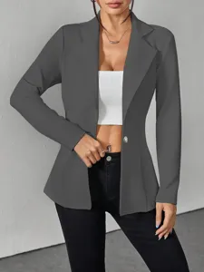Damen Slim Fit Reverskragen Ein Knopf Einfarbig Blazer Jacke für Alltag Freizeitkleidung