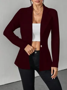 Damen Langarm Revers Ein Knopf Bordeaux Blazer Slim Fit Freizeit Mode Jacke Top