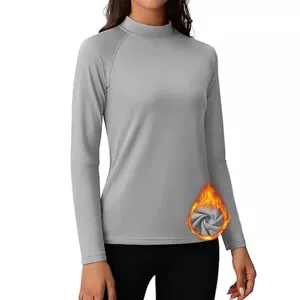 Camiseta térmica de cuello alto para mujer manga larga interior afelpado gris claro