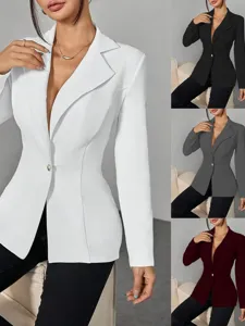 Damen Casual Pendler Revers Ein Knopf Einfarbig Blazer Anzugjacke Langarm Regular Fit Büro Oberbekleidung