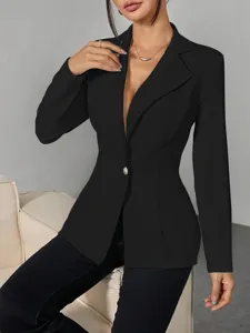 Damen schwarzer ein Knopf Blazer tailliert Revers langärmelig elegante Bürojacke neu