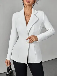 Damen stilvoller taillierter Revers Einreiher einfarbiger Blazer Jacke Hauptansicht
