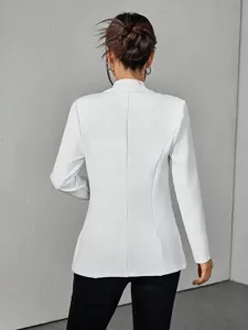 Damen einfarbig weißer Blazer Jacke Mode Revers Slim Fit Ansicht von hinten Hauptbild