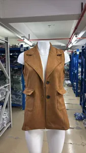 Damen Mode Revers Weste Herbst Winter lässig ärmellos braun Wildleder Mantel Outwear