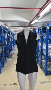 Schwarze ärmellose Damen Anzugweste mit Revers Herbst Winter elegante Büro Casual Damenweste