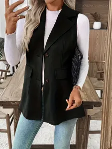 Stilvolle Damen Revers Weste in Schwarz, elegante Oberbekleidung für Alltag und Herbstmode.