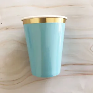 Disposable paper cup with gold rim light blue coffee cup party drink cup home supply