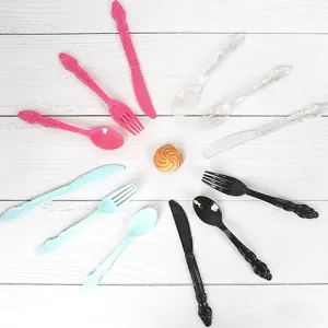 Juego de cubiertos desechables de plástico cuchillo tenedor cuchara colorido pastel