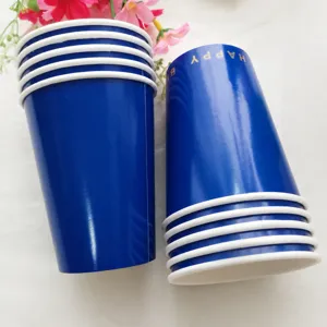 Bicchieri di carta usa e getta blu per feste di compleanno, set stoviglie 8 pz.