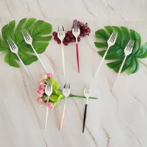 Colorful plastic fruit forks set for party picnic cake tableware main product image.