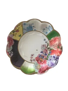 Vintage floral paper plate 17.5cm disposable tableware for wedding party decor elegant scalloped edge