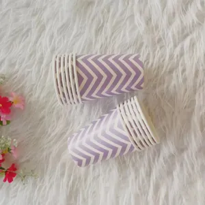 Purple chevron disposable paper cups for party and office use, pack of twelve pieces.