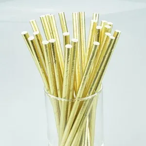Gold paper drinking straws for party, decorative metallic disposable drinking straw details.