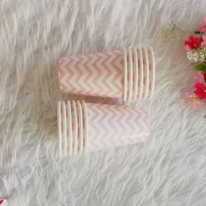 Pink chevron disposable paper cups for party and office use, lightweight and stylish tableware.