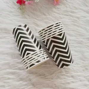 Black and white chevron disposable paper cups, ideal for party, gathering, and office use.