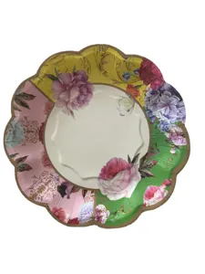 Vintage baroque floral paper plates, 17.5cm decorative disposable tableware for party.