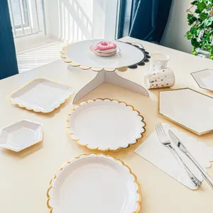 Set di stoviglie usa e getta in carta stampata in oro bianco piatti tazze tovaglioli per festa di compleanno bambini celebrazione forniture per stoviglie