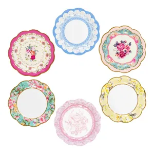 Vintage floral disposable paper plates set 17.5cm decorative party tableware for wedding