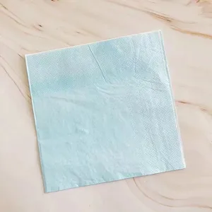 Disposable light blue paper napkins for party, dessert, fast food and baking tray use.