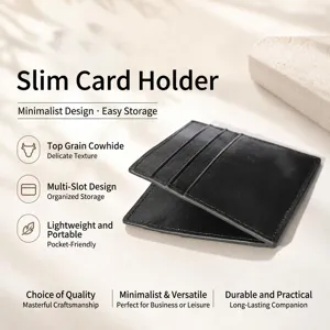 Minimalistisches schwarzes Lederkartenetui mit mehreren Fächern, schlankes Design.
