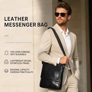 Detailansicht der Herren Echtleder Umhängetasche, Rindsleder Schultertasche Business Bag.