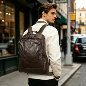 Vintage Herren Rucksack aus Echtleder, groesse Kapazitaet Geschaeft Reise Freizeittasche