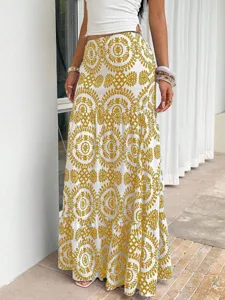 Women bohemian floral maxi skirt summer beach long skirt casual high waist holiday skirt