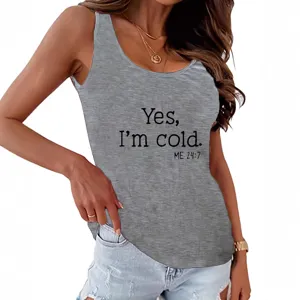 Casual summer gray tank top for women with letter print, stylish and comfortable basic wear.